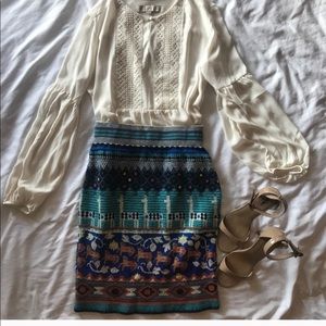 Anthropologie multicolor llama sweater skirt